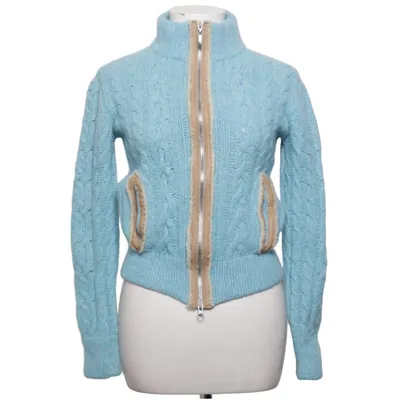 Strickjacke (Blau) von Escada Sport Angora, Leder, Merinowolle