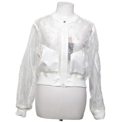 Bomber jacket (White) from Never Denim Cotton, Polyamide, Polyester