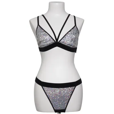 Bikini (Svart, Silverfärgad) från Missguided Elastan, Polyamid