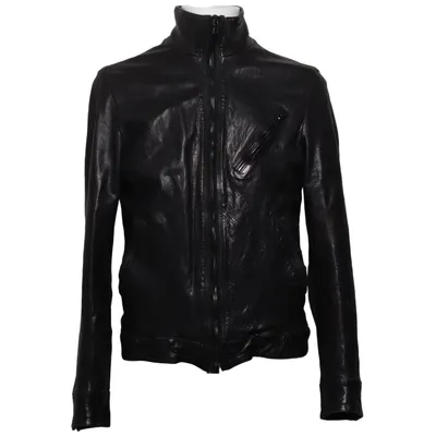 Leren jack (Zwart) van Dolce & Gabbana Leer, Polyamide, Viscose, Wol