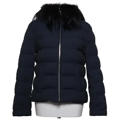 Dunjacka (Blå) från Prada Dun, Fjädrar, Nylon, Polyester, Silke, Rävpäls, Päls