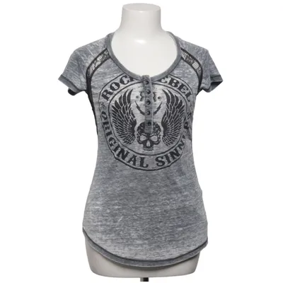 Henley Shirt (Grau, Schwarz) von Rock Rebel Baumwolle, Polyester
