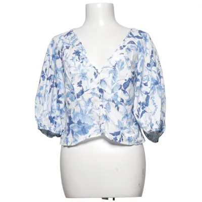Top (White, Blue) from H&M Premium Quality Linen, Viscose