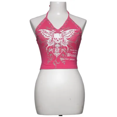 Halter neck top (Pink) from Romwe Cotton, Elastane
