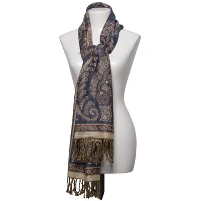 Halstørklæde (Blå, Brun, Guld) fra Pashmina Kashmir, Silke