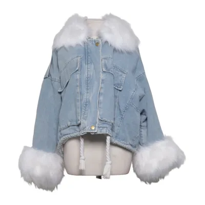 Lined denim jacket (Blue, White) from Flamant Rose Cotton, Polyester
