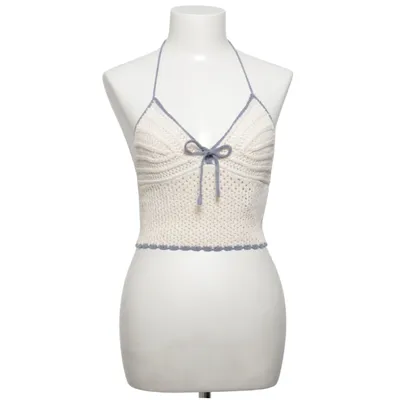 Halter neck top (Beige, Blue) from Romwe Polyester