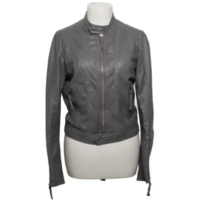 Läderjacka (Grå) från Saint Tropez Bomull, Skinn, Polyester