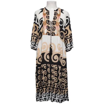 Jurk (Zwart, Beige, Wit) van Derhy Katoen, Polyester, Viscose