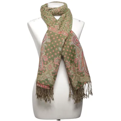 Scarf (Green, Multicolored) from Pashmina Cashmere, Silk