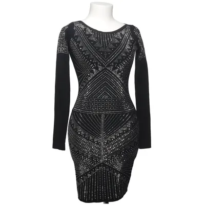 Dress (Black, Silver) Polyester, Viscose