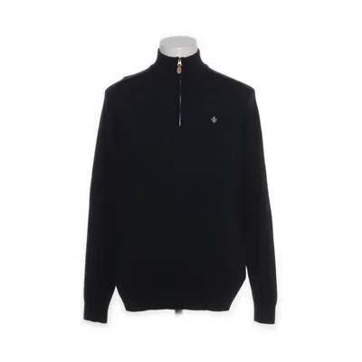 Trui (Mörkblå, halv zip med dragkedja, smal passform, broderad Morris signaturlilja på bröstet) van Morris Merinowol