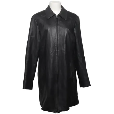 Leather coat (Black) from Saki Acetate, Leather, Polyamide, Polyester