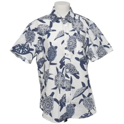 Short sleeve shirt (Blue, White) from Bahama Hand Prints Cotton