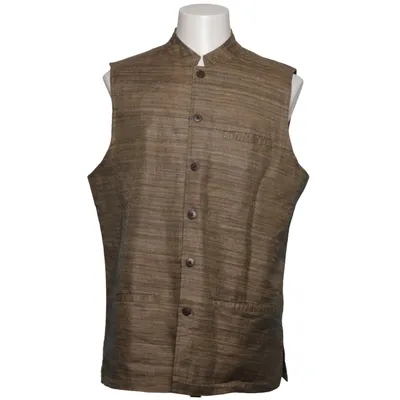 Vest (Brun, Blå) fra Fabindia Bomuld, Metallfiber, Polyester, Silke