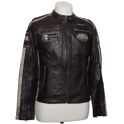 Motorcykeljakke (Brun, Rød, Hvid) Læder, Polyester