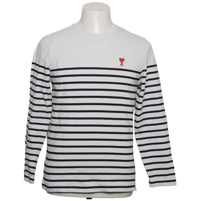 Langærmet t-shirt (Hvid, Sort) fra AMI Paris Elastan, Økologisk bomuld