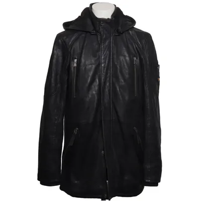 Leather jacket (Black) from Emilio Adani Cotton, Elastane, Leather, Polyester
