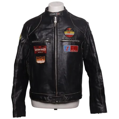 Motorradjacke (Schwarz, Mehrfarbig) von Outborn Baumwolle, Leder