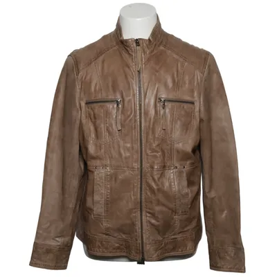Leren jack (Bruin) van The Leather Collection Katoen, Leer, Polyester