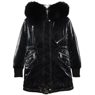 Vinterfrakke (Sort) fra Philipp Plein Junior Akryl, Elastan, Rævepels, Polyester, Uld