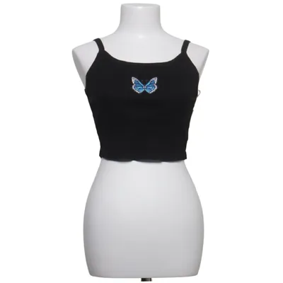 Crop top (Black, Blue) from Shein Cotton, Elastane