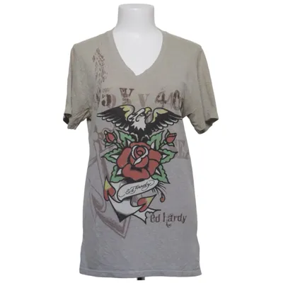 T-shirt (Gray, Multicolored) from Ed Hardy Cotton, Polyester, Viscose
