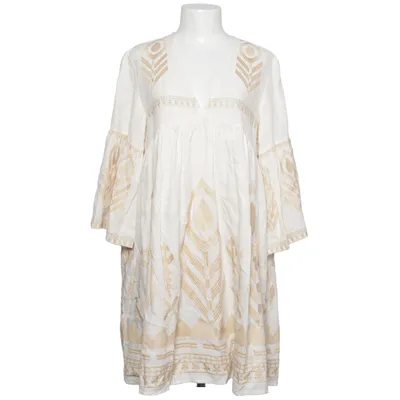 Dress (Beige, White) from Greek Archaic Kori Linen, Polyester