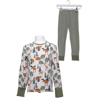 Pyjamas (Grön, Vit, Brun) från Polarn O. Pyret Elastan, Ekologisk bomull