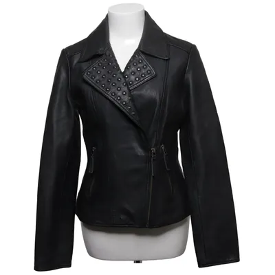 Bikerjacka (Svart) från Anokhi Bomull, Skinn, Polyester