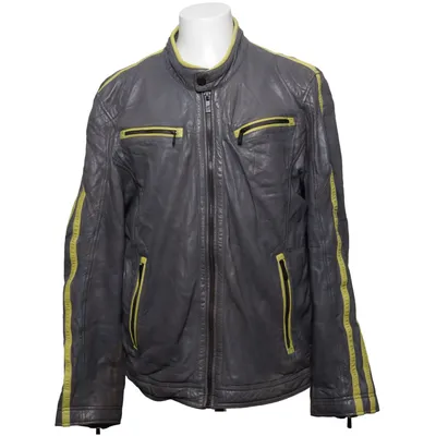 Veste en cuir (Gris, Jaune) de Jilani Collection Coton, Cuir, Polyester
