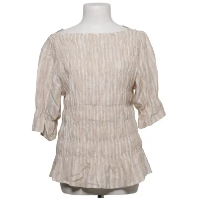 Top (Beige, White) from Cream Linen, Viscose