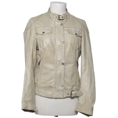 Leather jacket (Beige) from Mauritius Cotton, Leather, Polyester