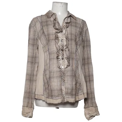 Chemise (Beige, Gris) de Crisca Élasthane, Polyester, Viscose