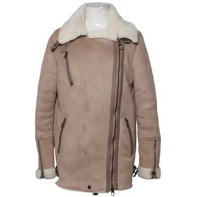 Shearling jacket (Beige, White) from Bershka Polyester