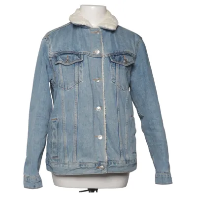 Lined denim jacket (Blue, White) from Topshop Moto Cotton, Faux fur, Polyester