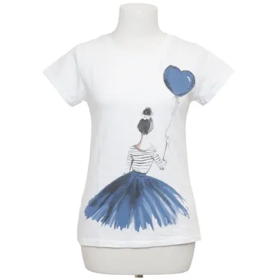 T-shirt (Blanc, Bleu) de Prato Coton, Élasthane