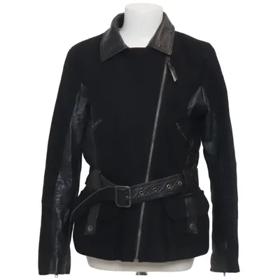 Biker jacket (Black) from Transmission Leather, Polyester, Wool