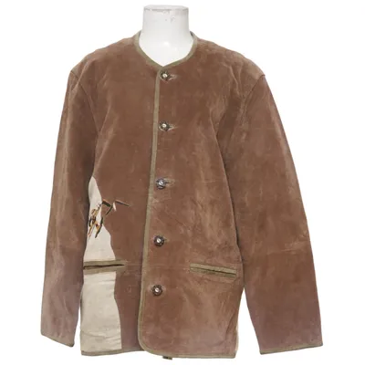 Jacke (Braun, Beige) von Velour Leder, Polyester, Viskose