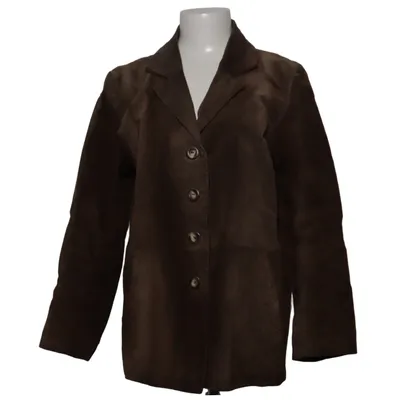 Læderblazer (Brun) fra JP Collection Polyester, Ruskind