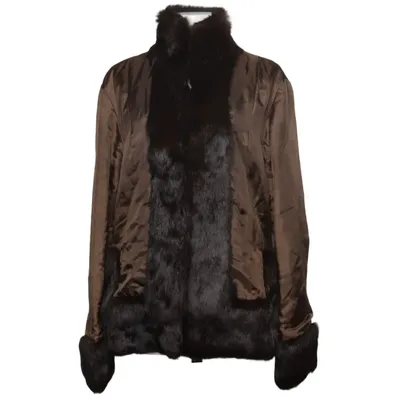 Jacket (Brown) from Oui Set Acetate, Leather, Rabbit fur