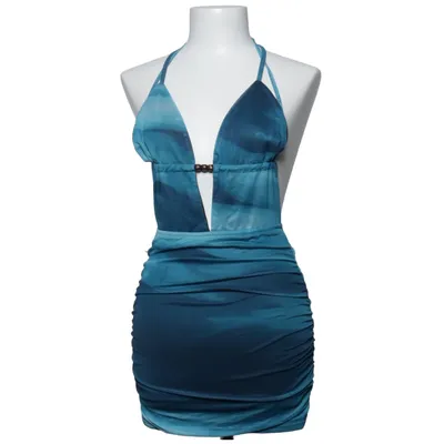 Halterneck-kjole (Blå) fra Shein Elastan, Polyester