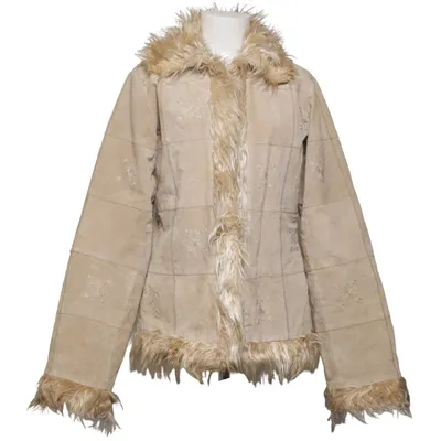 Shearlingjakke (Beige) fra Nevada Akryl, Læder, Polyester