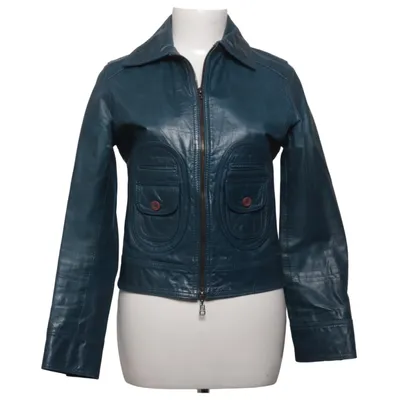 Leren jack (Blauw) van Doma Acetaat, Katoen, Leer