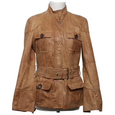 Leren jack (Bruin) van Zara Basic Leer, Polyester