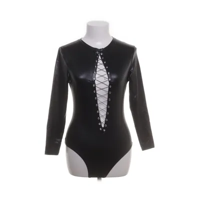 Romper (Sexy faux latex vintage bodysuit with tie-up lacing (lace-up top)) van Vintage Polyester