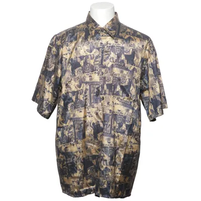 Chemise à manches courtes (Beige, Bleu) de Thai Silk by Apple Soie
