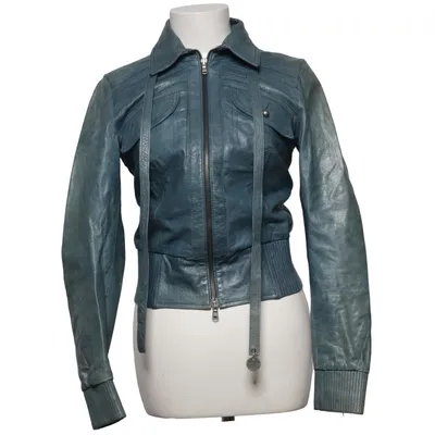 Læderjakke (Blå) fra Patrizia Pepe Bomuld, Læder, Polyester, Viscose