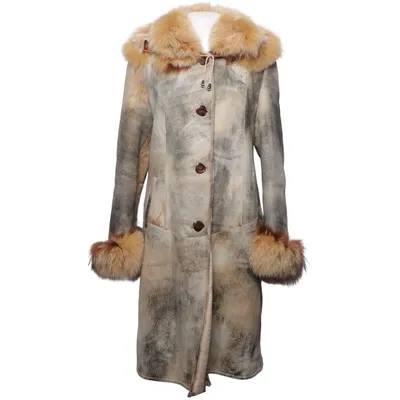 Shearlingjacka (Beige, Grå) Skinn, Mocka, Rävpäls
