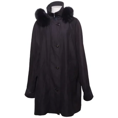 Manteau (Noir) de Alexandra Acétate, Nylon, Fourrure de lapin